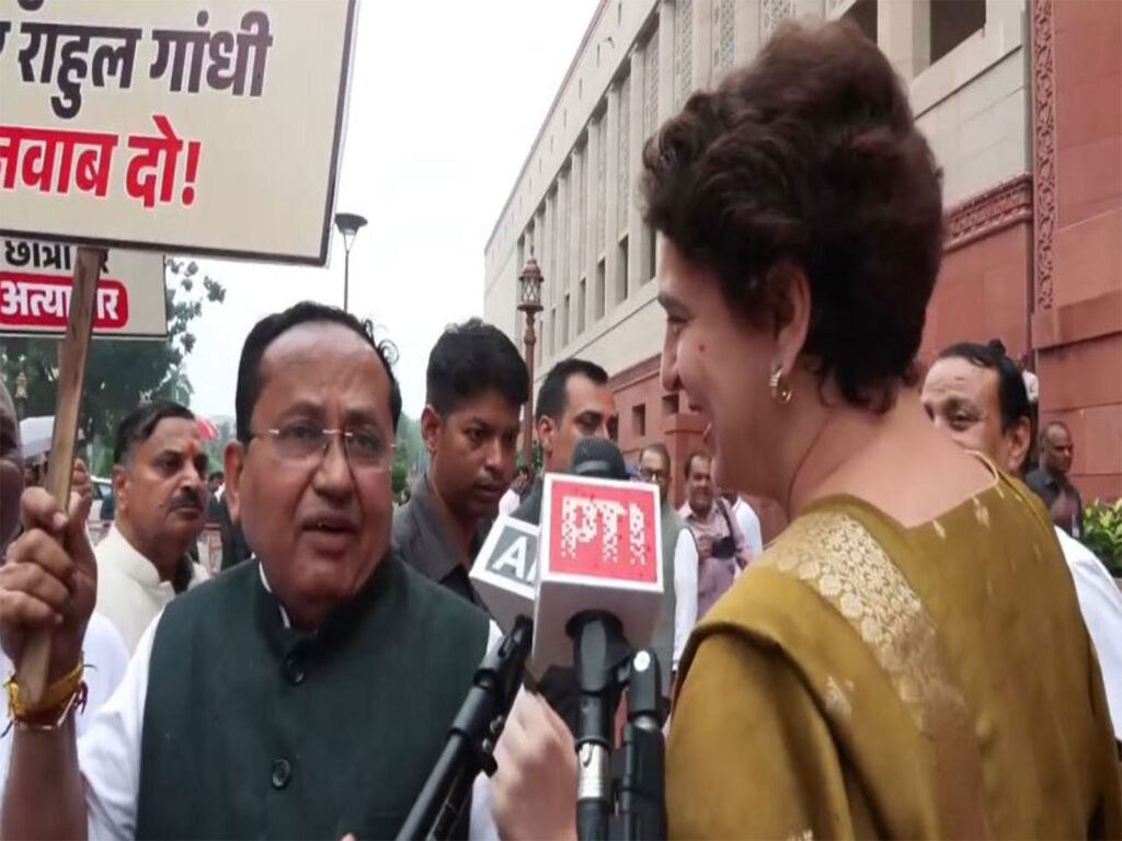 NDA MPs Protest Opposition Deadlock; Priyanka Gandhi, BJP Face Off Over Jharkhand Student Lathicharge