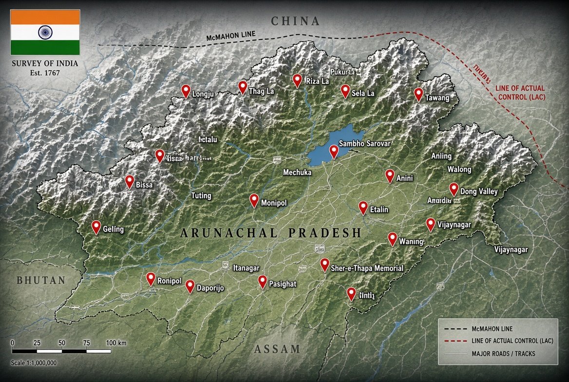 India Officially Maps 27 Strategic Sites in Arunachal Pradesh to Counter China’s Claims..